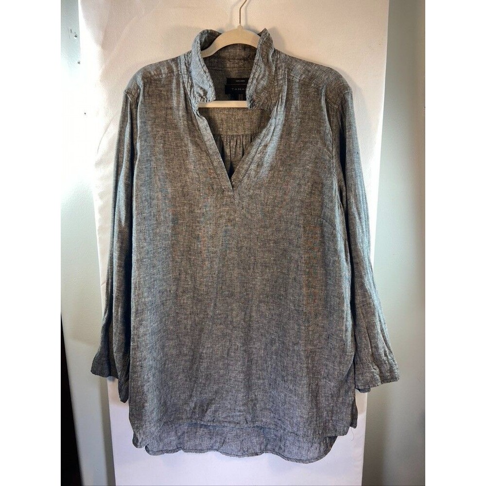 C & C CALIFORNIA WOMENS SZ SMALL 100% LINEN GRAY V NECK TUNIC DRESS COVER UP
